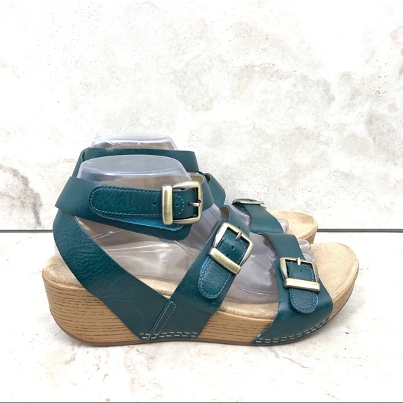 Dansko Shoes - Dansko Women 39 8.5 9 Sandals Wedge Platform Shoes Teal Blue Leather Lou Adjust